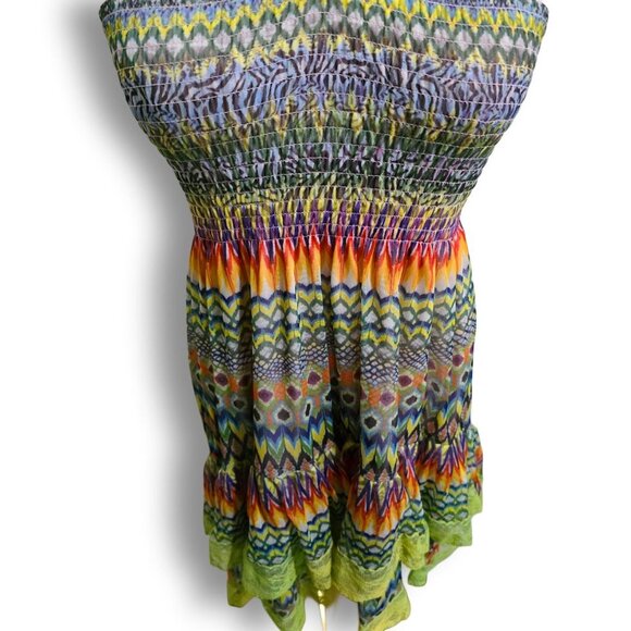 Lapis Boho Rainbow Halter Dress | Lace Hem Hi-Low Festival Vibes S - Picture 8 of 12
